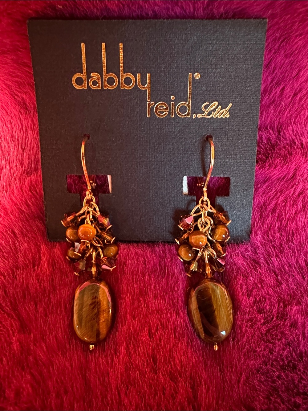 dabby reid Ltd. Brown Cluster Drop Earrings with Tiger Eye Accent